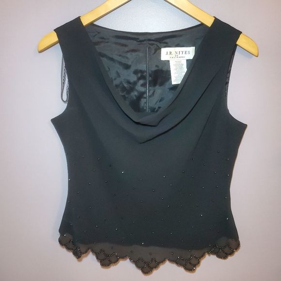 J.R. Nites by Caliendo Scalloped Black Sleeveless Top Size 6 - Picture 3 of 8